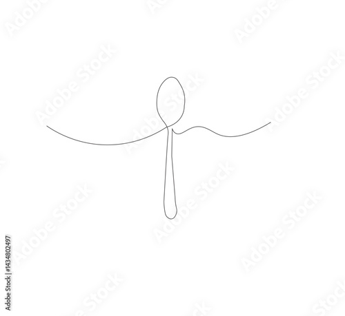 continuous line drawing of spoon isolated on white background. Vector illustration of cooking, kitchen and table manners concept.