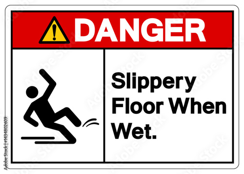 Danger Slippery Floor When Wet Symbol Sign,Vector Illustration, Isolate On White Background Label.EPS10