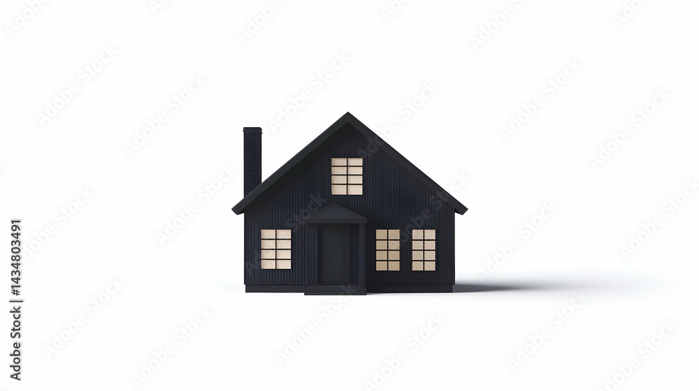 Minimalist black house model, white background, home design concept Minimalist black house model, white background, home design concept