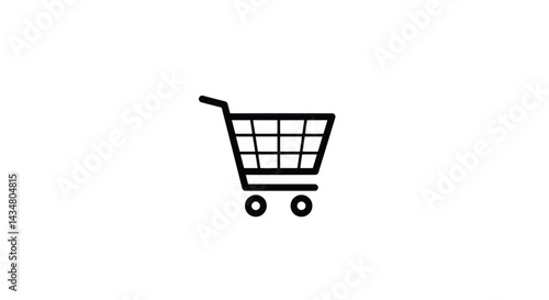 Black shopping cart icon on white background representing online shopping and retail concept