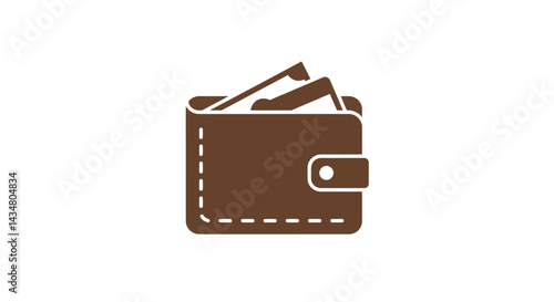 Brown leather wallet with money sticking out icon for finance and savings concept, representing personal wealth and financial transactions