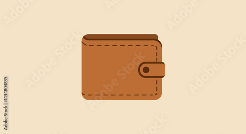 Brown leather wallet illustration with button closure for money and cards icon design