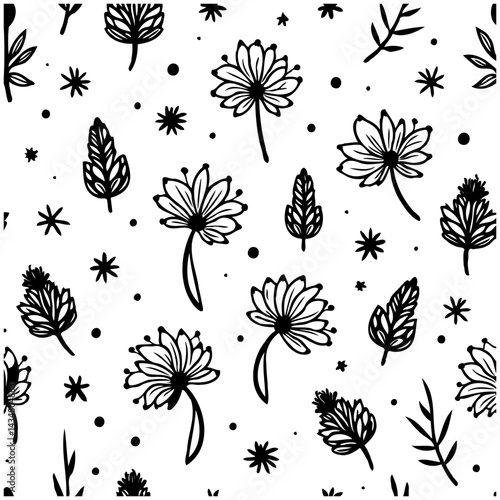 Botanical harmony, a delicate floral symphony in minimalistic black and white