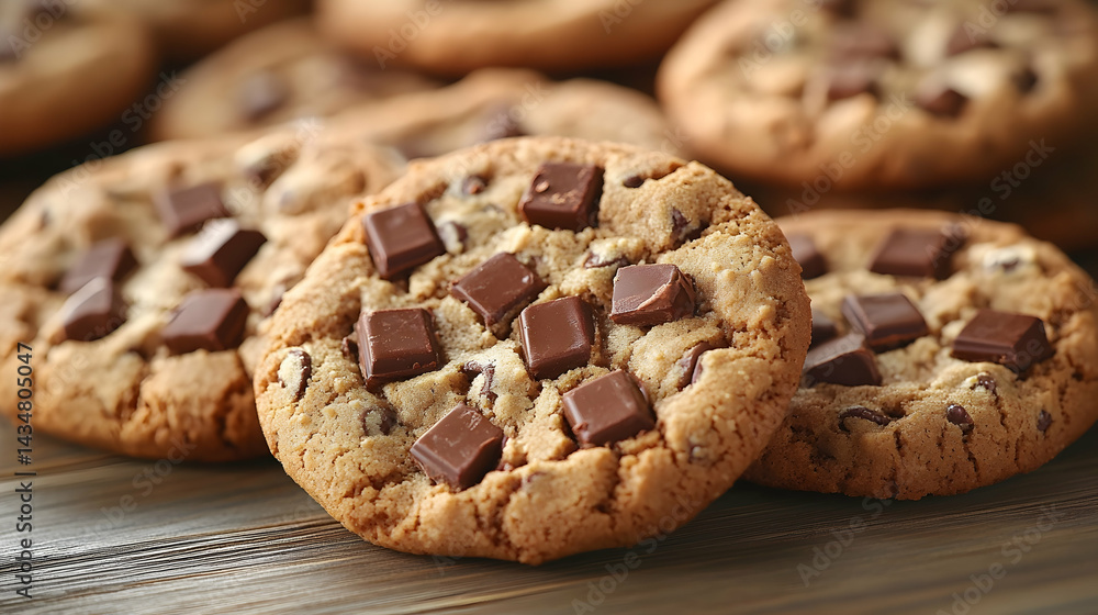 Delicious chocolate chip cookies on wood Delicious chocolate chip cookies on wood