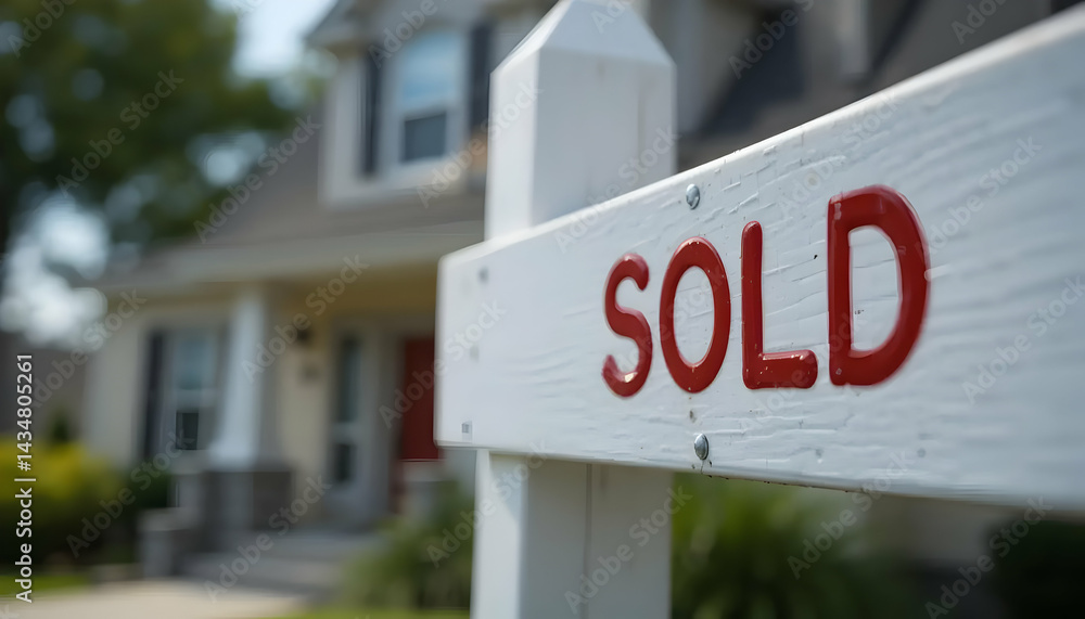 Fototapeta premium House with Sold Sign in Yard Real Estate Success