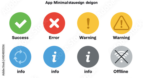 Minimalist App Status Icons Featuring Success, Error, Warning, Info, and Offline States for Modern User Interface Design