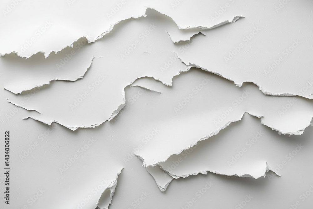 Ripped, white paper texture showcasing intricate patterns of breakage. Ripped, white paper texture showcasing intricate patterns of breakage.