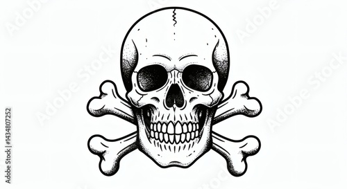 Human skull with crossing bones sketch isolated on white background
