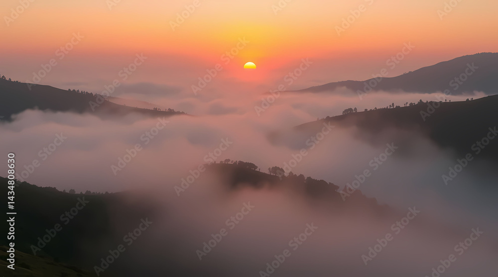 Sunrise Over Misty Hills Sunrise Over Misty Hills