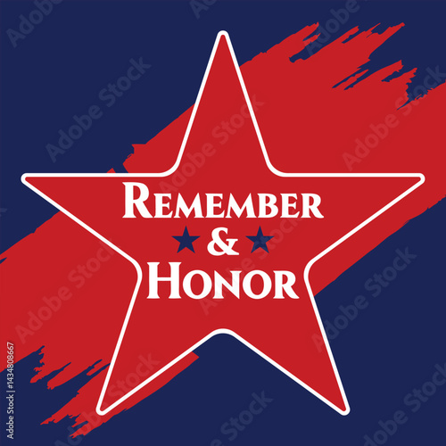 Remember and Honor Memorial Day Star with Red Blue Brush Stroke Background Vector design
