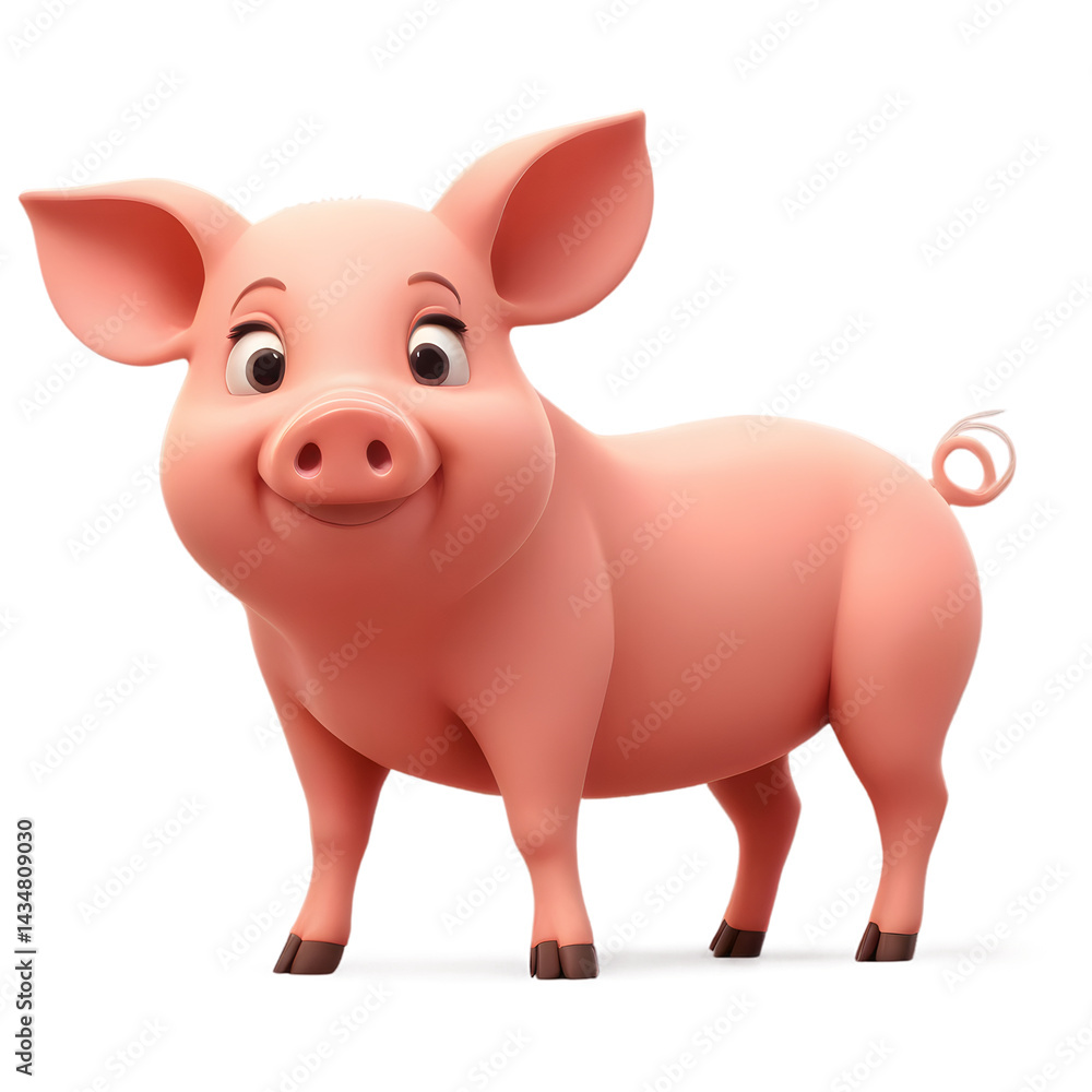 Fototapeta premium Cute pig cartoon isolated on a transparent background.