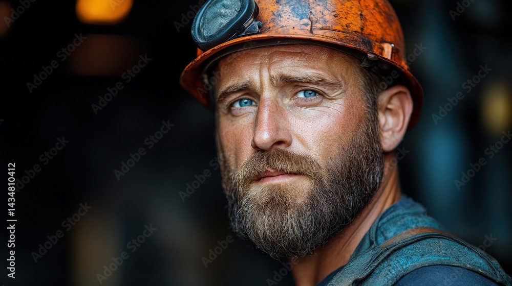 Close-up portrait of a serious worker in protective gear. Close-up portrait of a serious worker in protective gear.