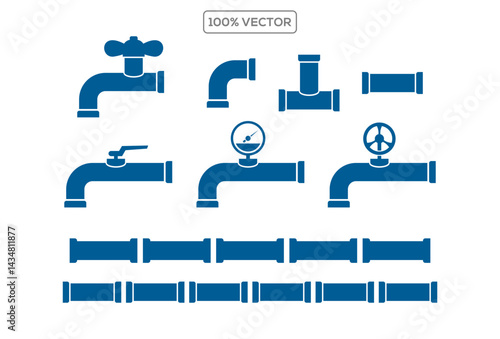 set of pipeline water, oil and gas design vector icon on transparent background . vector illustration