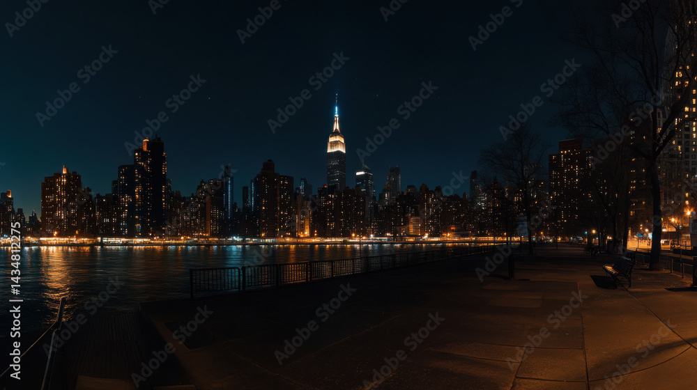 Fototapeta premium Panoramic view on Manhattan at night, New York, USA.