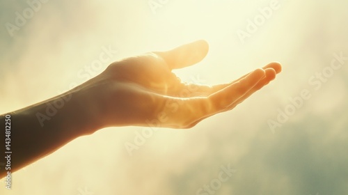 Wallpaper Mural A person hand with an open palm extended forward, against a plain white background, illuminated by bright, even daylight. Torontodigital.ca