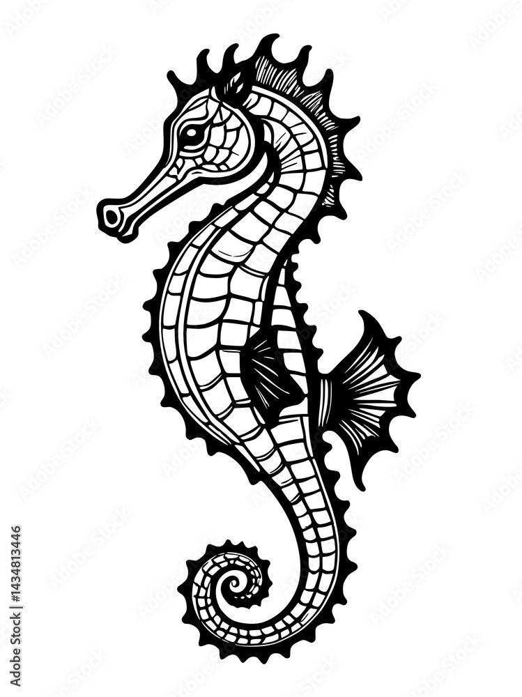 Fototapeta premium hand drawn sketch of seahorse, isolated on white background