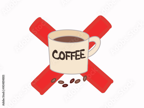 Illustration of coffee and a cross symbol prohibited by religious precepts