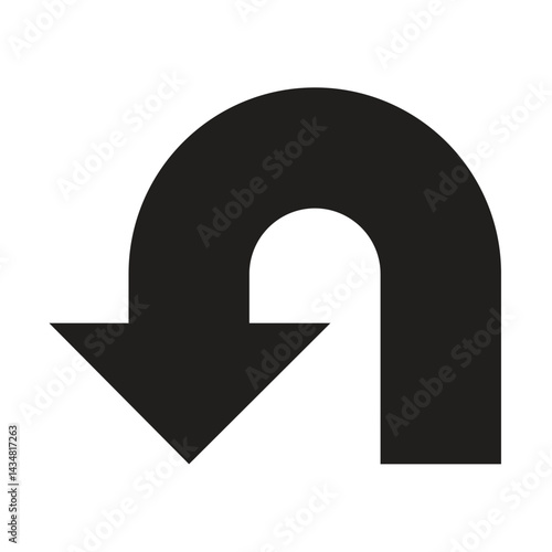 Black U turn sign vector. An illustration of the sign allowing a complete turn back. U-turn sign isolated on white. High quality full editable eps file available