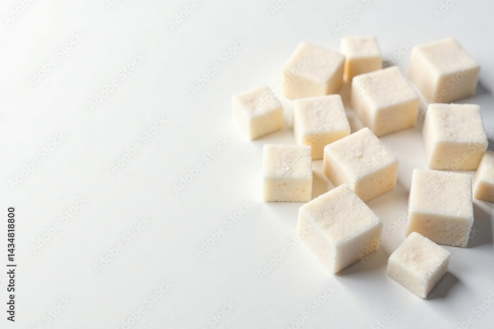 White sugar cubes arranged on white background, pure, cubes White sugar cubes arranged on white background, pure, cubes