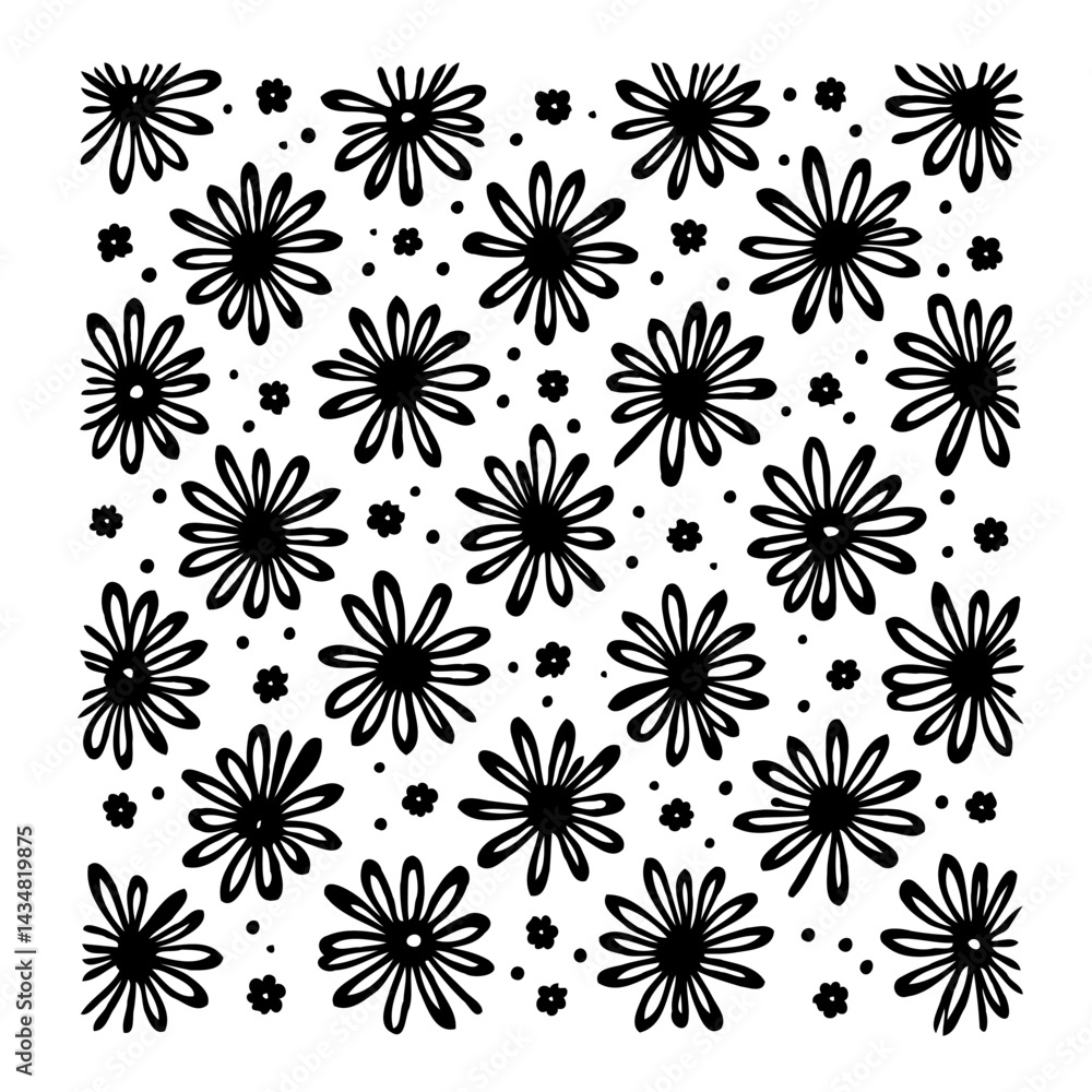 Monochrome Floral Dance: A Whimsical Pattern of Black and White Flowers Monochrome Floral Dance: A Whimsical Pattern of Black and White Flowers