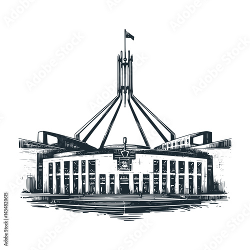 Australia parliament building – Black and White Icon Vector and Illustration