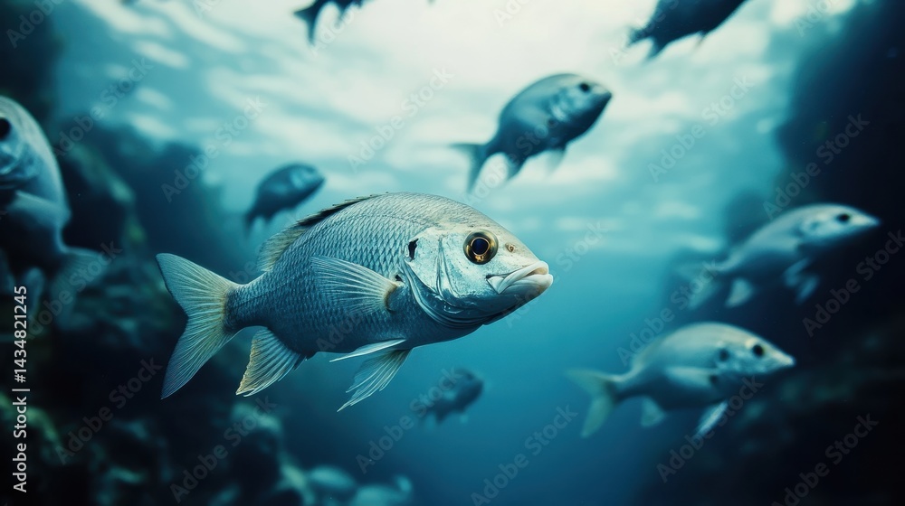 Naklejka premium Underwater School of Fish Ocean Wildlife Aquatic Life