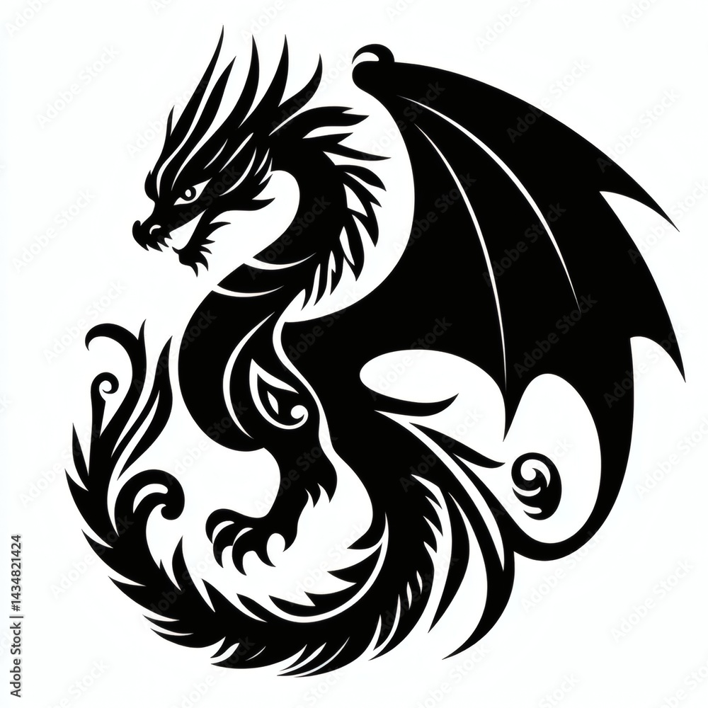 Fototapeta premium Black Dragon Silhouette Illustration