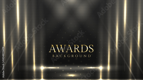 Elegant Awards Background with Gold Light Beams on Black Stage