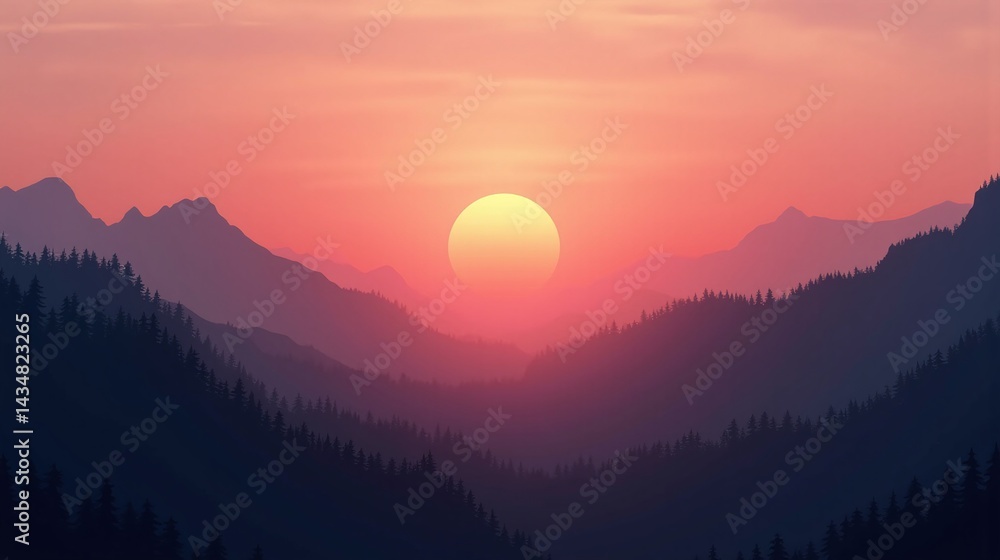 Fototapeta premium Dawn's Grandeur: The Sunrise Over Towering Peaks