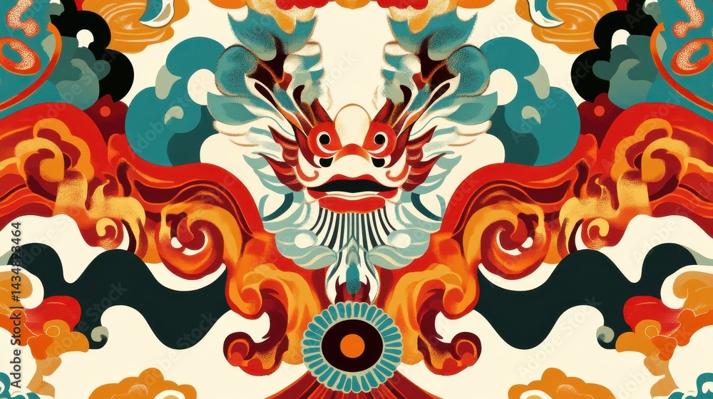 Naklejka premium Vibrant Dragon Design Asian Art Abstract Texture Colorful Pattern