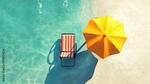 Summer Beach Relaxation  Deck Chair   Beach Umbrella