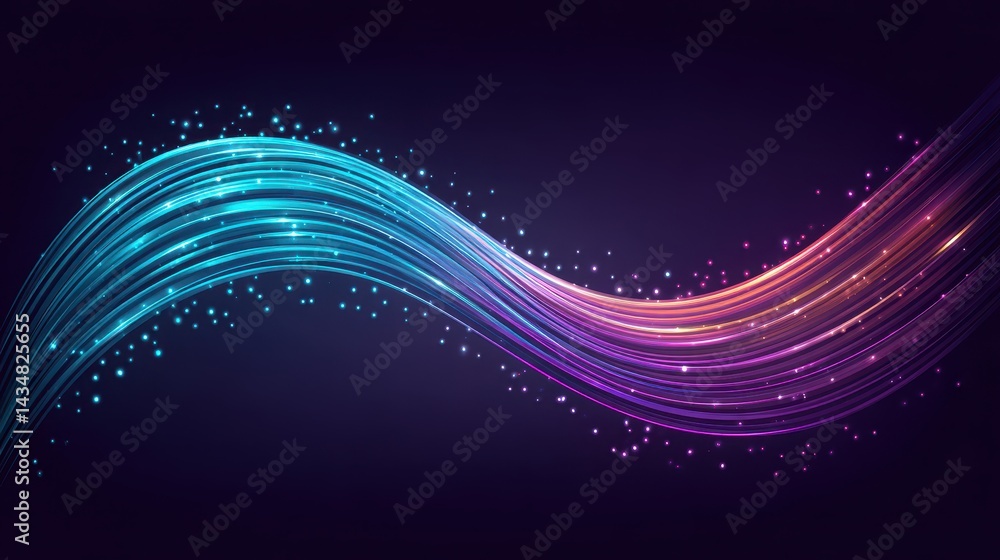 Obraz premium A vibrant wave of light trails in blue, pink, and purple against a dark background, evoking a sense of movement and energy.