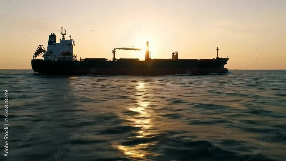 Silhouette of a Cargo Ship on Serene Waters at Sunset, Capturing the Tranquil Beauty of Maritime Transport and Nature's Golden Hour Silhouette of a Cargo Ship on Serene Waters at Sunset, Capturing the Tranquil Beauty of Maritime Transport and Nature's Golden Hour