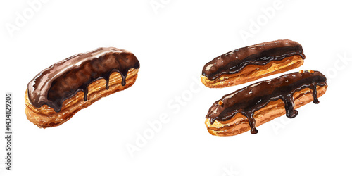 chocolate eclair watercolor vector illustration