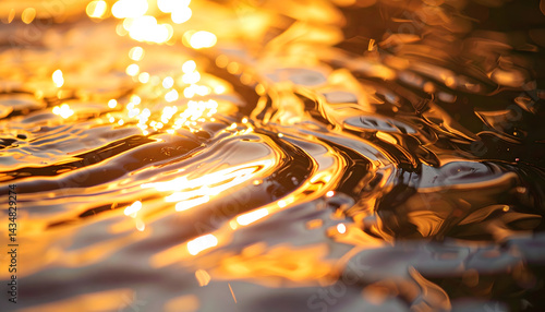 Golden Sunset Water Reflections Abstract Liquid Texture with Glowing Light