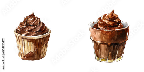 chocolate mousse watercolor vector illustration