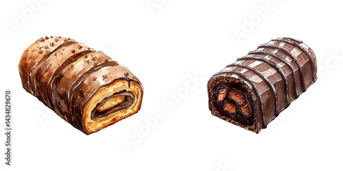 chocolate swiss roll watercolor vector illustration