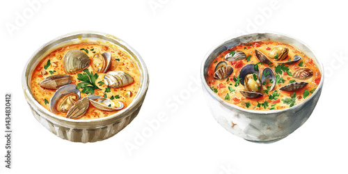 clam chowder watercolor vector illustration