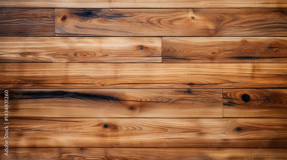 Fototapeta premium A wooden floor with a natural wood grain pattern, featuring a rich brown color and a rough texture.