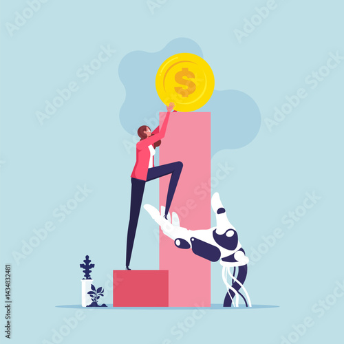 Artificial intelligence to support and help business success concept, reach for the goal, AI help businessman to make money