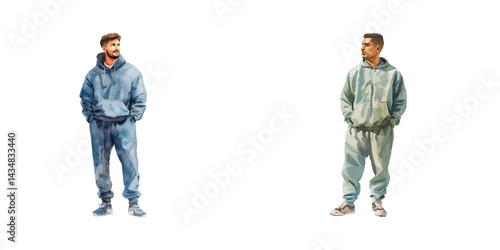 man wearing tracksuit watercolor vector illustration