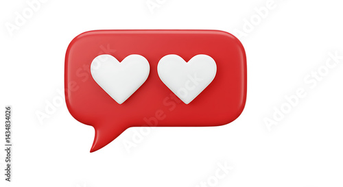 A red speech bubble with two white hearts inside on a black background digital illustration art