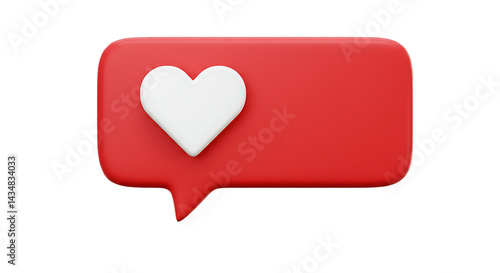 A red speech bubble with a white heart symbol indicating a like or positive feedback icon render