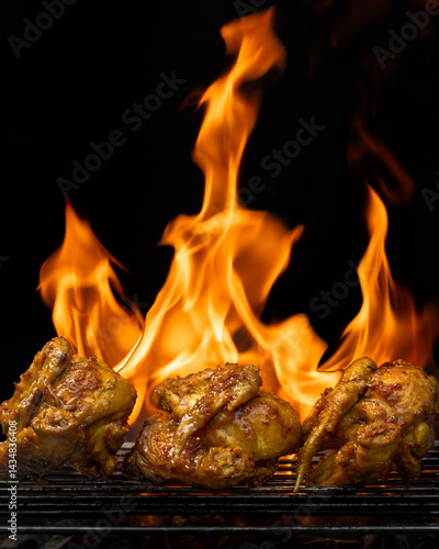 Three pieces of chicken are cooking on a grill