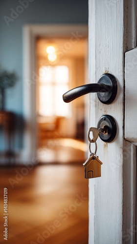 House keys in a doorway, glimpse of interior