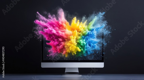 Colorful powder explosion on a computer screen