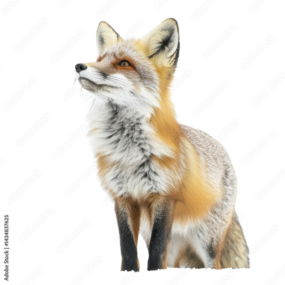 Red Fox Majestic Profile Looking Upwards Wild Animal Portrait isolated on transparent background Red Fox Majestic Profile Looking Upwards Wild Animal Portrait isolated on transparent background