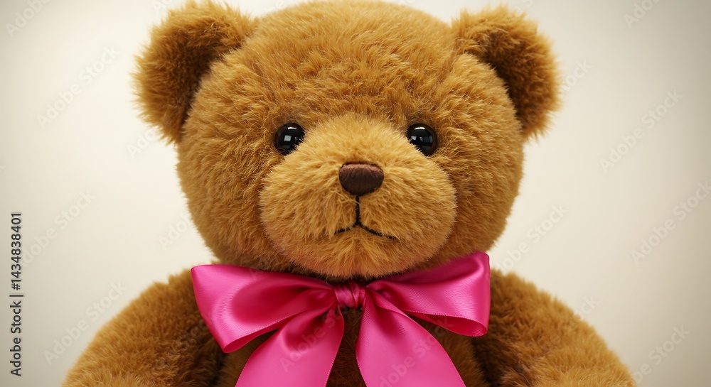 Fototapeta premium A Promise In Soft Fur The Quiet Strength Of A Friend Whispers Of Childhood Dreams Gentle Embrace Of Innocence Brown Bear And Pink Ribbon AI Generated