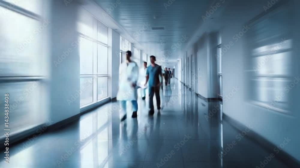 Hallway Hustle: Healthcare professionals stride purposefully down a modern hospital corridor, conveying a sense of urgency and dedication in their daily duties. Hallway Hustle: Healthcare professionals stride purposefully down a modern hospital corridor, conveying a sense of urgency and dedication in their daily duties.