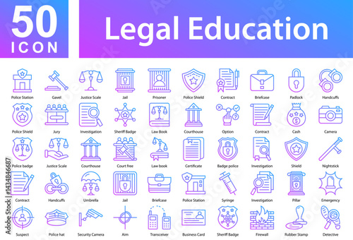 Legal Education Icon Collection and Symple Concept Outline Gradient